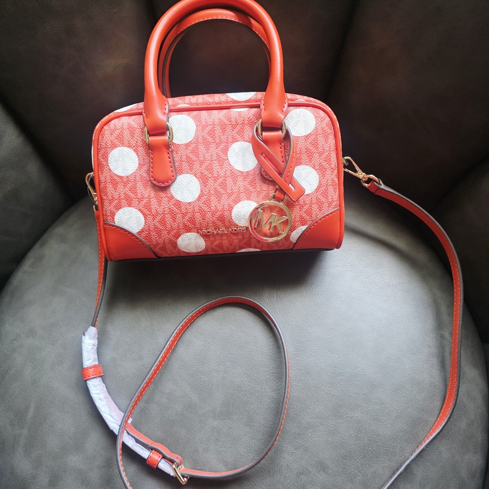 Michael Kors Red and White Satchel with Polka Dots